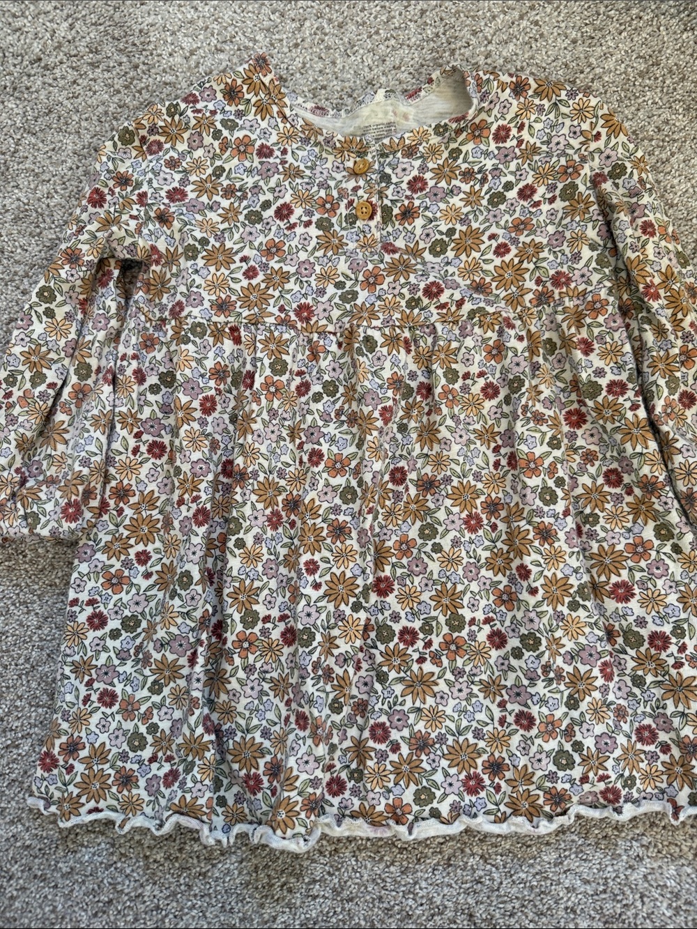 Girls Long-Sleeve Floral Casual Dress in Cream with Autumn Prints